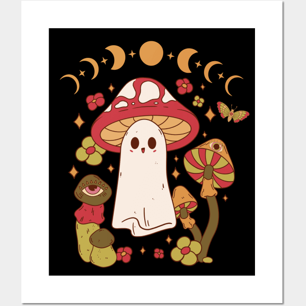 Cute Cottagecore Mushroom Ghost Moon Phases Wall Art by Hypnotic Highs